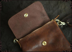 Cool Brown Leather Mens Vertical Side Bag Small Messenger Bag Courier Bag For Men