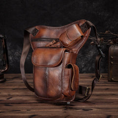 Cool Brown Leather Men's Waist Bag Phone Holster Shoulder Bag Mini Side Bag Belt Pouch For Men