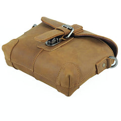 Cool Brown Leather Men's 8 inches Postman Bag Camel Belt Bag Courier Messenger Bag For Men