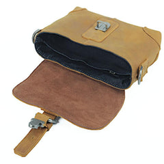 Cool Brown Leather Men's 8 inches Postman Bag Camel Belt Bag Courier Messenger Bag For Men