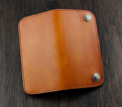 Cool Brown Leather Men's Biker Long Wallet Bifold Long Wallet For Men