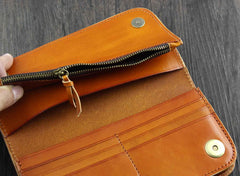 Cool Brown Leather Men's Biker Long Wallet Bifold Long Wallet For Men