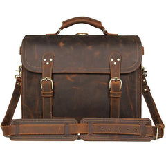 Cool Brown Leather Men's Large 16‘’ Briefcase Business Backpack Travel Handbag For Men