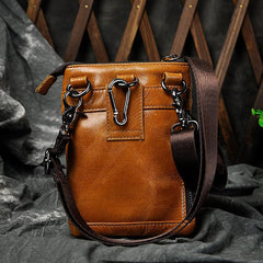 Cool Brown Leather Men's Belt Pouch Cell Phone Holster Small Belt Bag Mini Messenger Bag Side Bag For Men