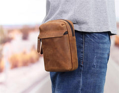 Cool Brown Leather Men's Cell Phone Holster Brown Belt Bag Waist Bag Belt Pouch For Men