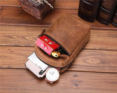 Cool Brown Leather Men's Cell Phone Holster Brown Belt Bag Waist Bag Belt Pouch For Men