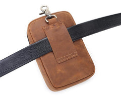 Cool Brown Leather Men's Cell Phone Holster Brown Belt Bag Waist Bag Belt Pouch For Men
