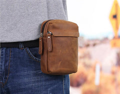 Cool Brown Leather Men's Cell Phone Holster Brown Belt Bag Waist Bag Belt Pouch For Men