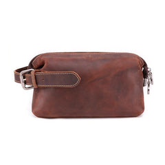 Cool Brown Leather Men's Red Brown Storage Bag Clutch Bag Portable Bag Mini Handbag for Men