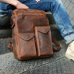 Cool Brown Leather Mens Backpack Travel Backpacks Laptop Backpack for men