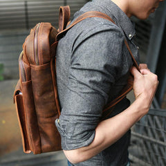 Cool Brown Leather Mens Backpack Travel Backpacks Laptop Backpack for men