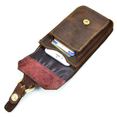 Cool Brown Leather Mens Belt Case Belt Pouch Mini Waist Pouch Belt Bags Phone Bag For Men