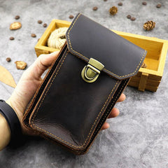 Cool Brown Leather Mens Belt Case Belt Pouch Mini Waist Pouch Belt Bags Phone Bag For Men