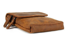 Cool Brown Leather Mens Belt Pouch Mini Shoulder Bag Waist Bags For Men