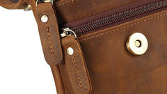 Cool Brown Leather Mens Belt Pouch Mini Shoulder Bag Waist Bags For Men