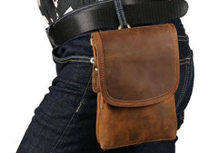 Cool Brown Leather Mens Belt Pouch Mini Shoulder Bag Waist Bags For Men