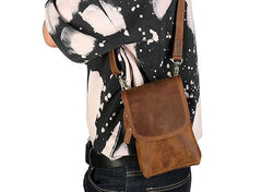 Cool Brown Leather Mens Belt Pouch Mini Shoulder Bag Waist Bags For Men