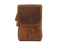 Cool Brown Leather Mens Belt Pouch Mini Shoulder Bag Waist Bags For Men