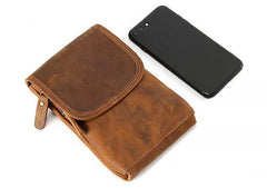 Cool Brown Leather Mens Belt Pouch Mini Shoulder Bag Waist Bags For Men