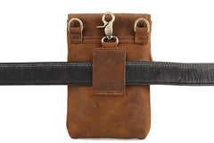Cool Brown Leather Mens Belt Pouch Mini Shoulder Bag Waist Bags For Men