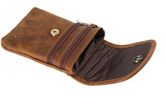 Cool Brown Leather Mens Belt Pouch Mini Shoulder Bag Waist Bags For Men
