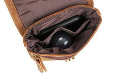 Cool Brown Leather Mens Belt Pouch Mini Shoulder Bag Waist Bags For Men