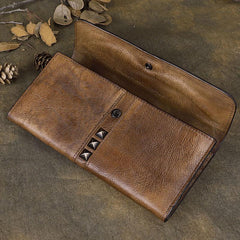 Cool Brown Leather Mens Long Wallet Clutch Wallet Gray Wristlet Clutch Bag for Men