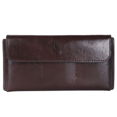 Cool Brown Leather Mens Long Wallet Clutch Wallet Retro Coffee  Clutch Wallet for Men