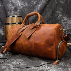 Cool Brown Leather Mens 19'' Overnight Bag Duffle Bag Travel Bag Large Weekender Bag for Men