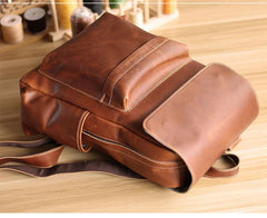 Cool Brown Leather Mens Travel Backpack Work 14'' School Backpack Work Backpack For Men