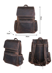 Cool Brown Leather Mens Travel Backpack Work 14'' School Backpack Work Backpack For Men