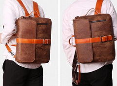 Cool Brown Leather Messenger Bag Handbag Shoulder Bag Backpack For Men