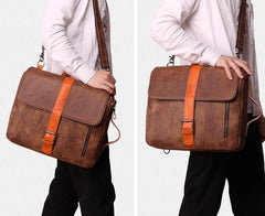 Cool Brown Leather Messenger Bag Handbag Shoulder Bag Backpack For Men