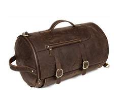 Cool Brown Mens Leather 14 inches Barrel Weekender Bag Bucket Travel Backpack for Men