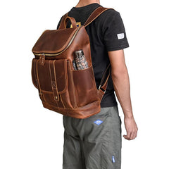 Cool Brown Mens Leather 15 inches Large School Computer Backpack Dark Brown Laptop Travel Backpack for Men