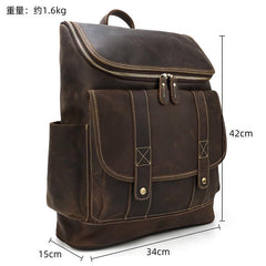 Cool Brown Mens Leather 15 inches Large School Computer Backpack Dark Brown Laptop Travel Backpack for Men