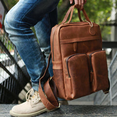 Cool Brown Mens Leather Backpack Travel Backpacks Laptop Backpack for men
