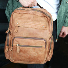 Cool Brown Mens Leather Backpack Travel Backpacks Cool School Backpacks for men