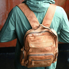 Cool Brown Mens Leather Backpack Travel Backpacks Cool School Backpacks for men