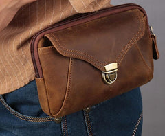 Cool Brown Mens Leather Belt Bag Belt Pouch Cell Phone Holster Waist Bags For Men