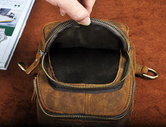 Cool Brown Mens Leather One Shoulder Backpack Chest Bag Sling Bags For Men