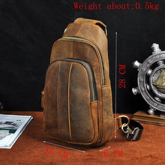 Cool Brown Mens Leather One Shoulder Backpack Chest Bag Sling Bags For Men