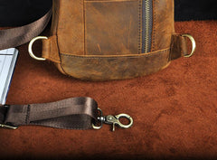 Cool Brown Mens Leather One Shoulder Backpack Chest Bag Sling Bags For Men