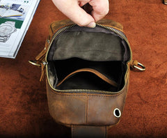 Cool Brown Mens Leather One Shoulder Backpack Chest Bag Sling Bags For Men