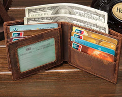 Cool Vintage Brown Mens Leather Small Wallet Bifold billfold Wallets for Men