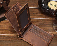 Cool Vintage Brown Mens Leather Small Wallet Bifold billfold Wallets for Men