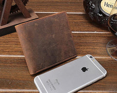 Cool Vintage Brown Mens Leather Small Wallet Bifold billfold Wallets for Men