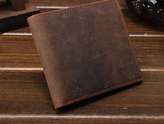 Cool Vintage Brown Mens Leather Small Wallet Bifold billfold Wallets for Men