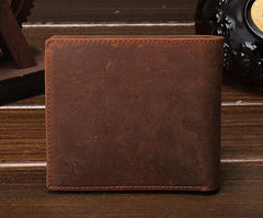 Cool Vintage Brown Mens Leather Small Wallet Bifold billfold Wallets for Men