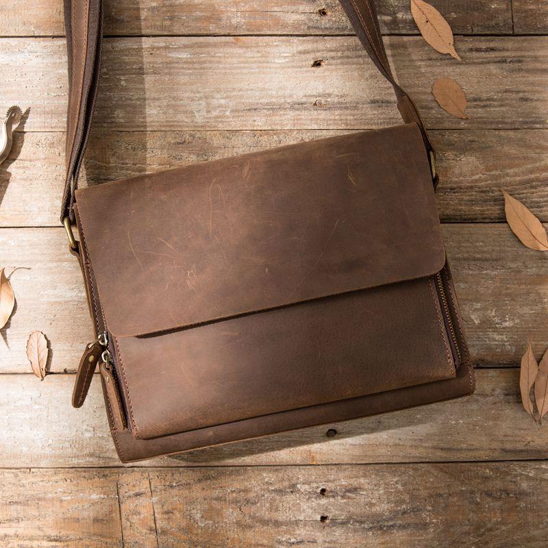 Cool Brown Vintage Leather Mens Messengers Bag Shoulder Bag for Men